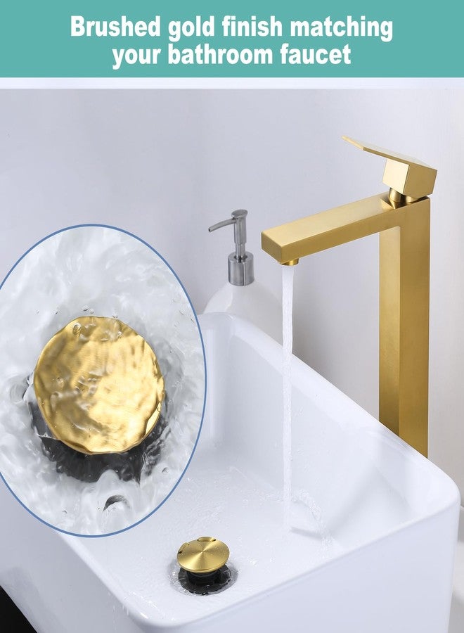 Arcora Bathroom Sink Drain Without Overflow, ARCORA Brushed Gold Pop Up Drain for Vessel Sink Clicker Drain Stopper - Image 4